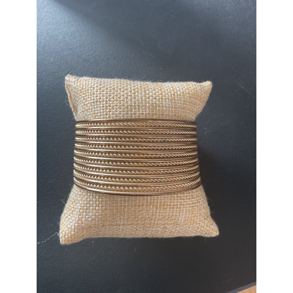 Vintage Gold-Tone Coil Cuff Bracelet Multi-Layer Design